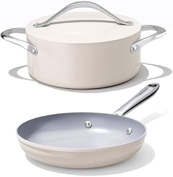 CookinCraze Nonstick Ceramic Cookware Set- 4.5qt Dutch Oven & 10" Frying Pan, PFAS/PFOA/PTFE-Free, All Cooktops Compatible, Oven Safe to 500F Even Heat Distribution Cream