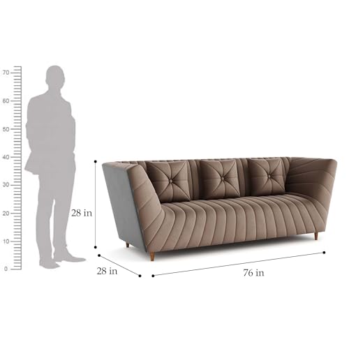 Image of Amazon Brand - Solimo Corell Tufted Velvet Fabric 3 Seater Sofa for Living Room Furniture (Brown)|3 Year Warranty