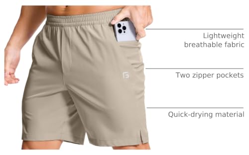Image of GGJ Men's Lightweight Athletic Shorts with 2 Zipper Pockets 7 inch /9 inch /5 inch Gym Workout Running Quick Dry Tennis Shorts for Men