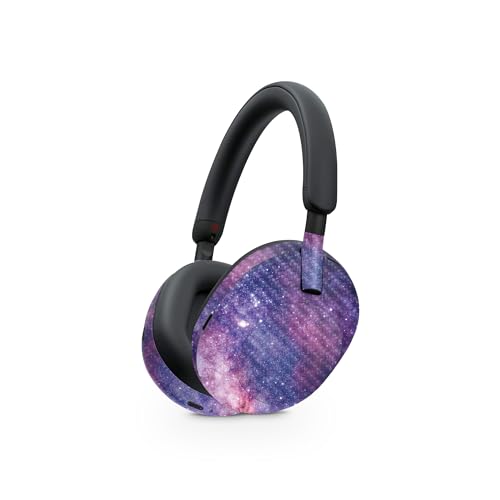 Image of MightySkins Carbon Fiber Skin Compatible with Sony WH-1000XM5 Headphones - Violet Stars | Protective, Durable Textured Carbon Fiber Finish | Easy to Apply
