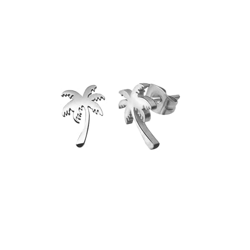 RUIZHEN Stainless Steel Tiny Beach Palm Tree Stud Earrings Summer Vacation Jewelry