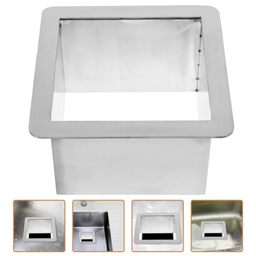Image of Drop-in Trash Chute Grommet Square Stainless Steel Counter Built-in Waste Disposal for Kitchen Countertops Space-Saving Design Easy to .29X6.29X4.05In
