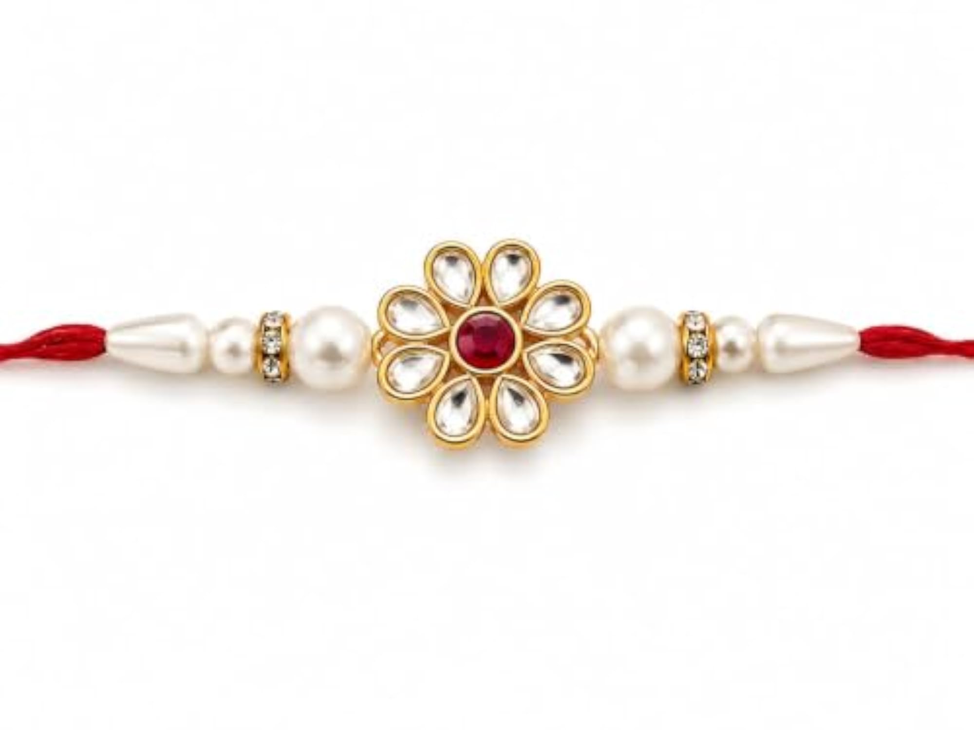 Kundan Rakhi Combo with Hair Band, Ring & Bracelet