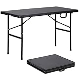 ZENY 4ft Portable Folding Table Plastic Indoor Outdoor Picnic Party Camp Dining Table with Handle, Black