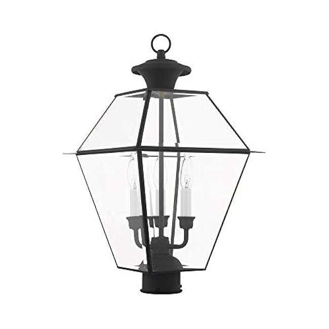 Livex Lighting 2384-04 Westover 3 Light Outdoor Black Finish Solid Brass Wall Lantern with Clear Beveled Glass, 22 x 12 x 22