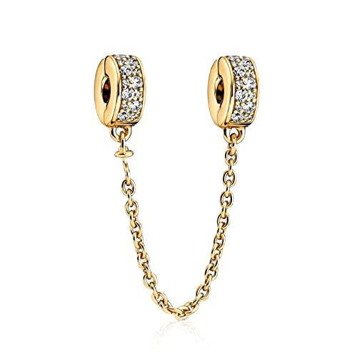 Safety Chain Charms for Bracelets 925 Sterling Silver with Cubic Zirconia Puppy Devil's Eye Heart Spacer Stopper Birthday Christmas Jewelry Gifts for Women