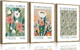 Marché aux fleurs vertes style Matisse affiche florale abstraite pour grand mur