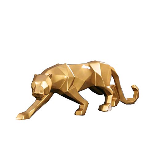 qianyue Resina Abstracto Negro Pantera Escultura Figura Decorativa Artesanal casa Escritorio decoración geométrica Resina Wildlife Leopardo Estatua Craft (Oro)