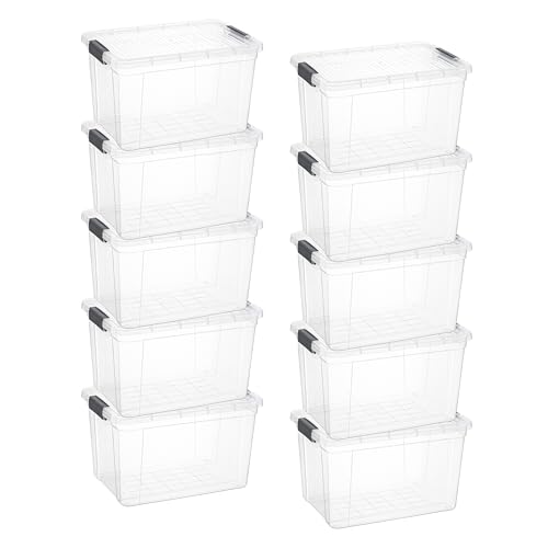 Image of Superio 14.7 Quart Clear Plastic Storage Boxes with Lids, Stackable Organizer Containers, BPA-Free Storage Bins for Home, Office, School & Dorm, 10 Pack