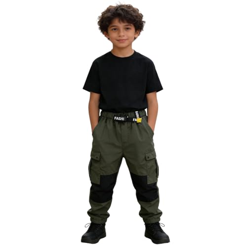 Duohropke Pantalones cargo para niños de jogging para niños, pantalones cargo para el tiempo libre con cintura elástica, pantalones de trekking, pantalones de entrenamiento, pantalones de deporte al