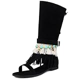  Gicoiz Femme Plates Chaussures Frange Mi-Mollet Classique Romain Sandals Boots Eté Plage Spartiates Half Bottines Zip Décontractée Bout Ouvert Noir Taille 41 EU-43Cn