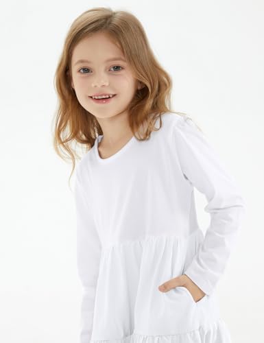 Noomelfish Girls Long Sleeve Tiered Dress Loose Flowy Ruffle Swing Dresses with Pockets (4-12 Years)4