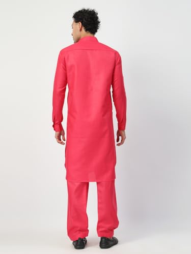 Image of Men's Traditional Pathani Kurta Salwar Set, Red, Long Sleeve, Collared Neck, Cotton Blend, Ethnic Wear