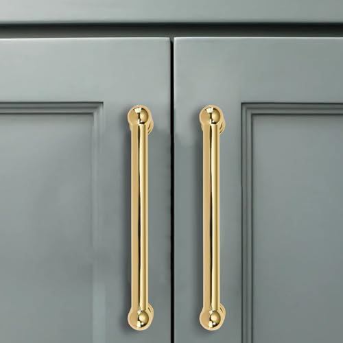 CABDM 10 Pack 5 Inch Solid Kitchen Cabinet Handles Polished Brass Heavy Duty Cabinet Pulls Drawer Pulls Cabinet Hardware Kitchen Handles for Cabinets Cupboard Handles by CABDM - Used condition - Image 3