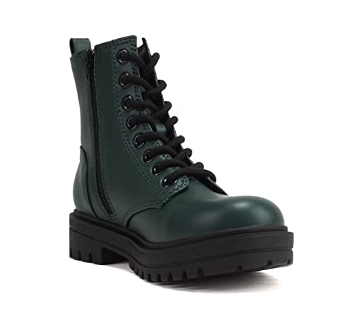 Image of Soda FIRM - Lug Sole Combat Ankle Bootie Lace up w /Side Zipper