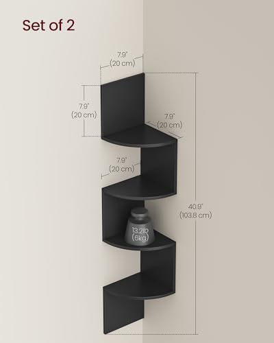 Image of VASAGLE CUSTOS Collection - Set of 2 Corner Shelves Wall Mount, 4-Tier Floating Corner Bookshelves, Plant Shelves for Bedroom, Living Room, Bathroom, Home Office, Ink Black ULBC704BC01S