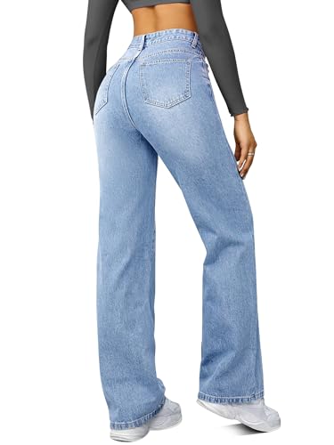 Straight Leg Jeans for Women,High Waisted Wide Leg Loose Microelastic Boyfriend Denim Pants A-Blue2