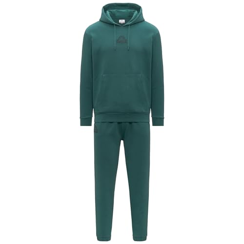 Kappa Herren-Trainingsanzug in normaler Passform, gebürstetes Sweatshirt mit Kapuze, Vordertasche, Omini-Logo und Kappa Schriftzug auf Brust und Hose, Farbe Jaspisgrün, Größe L