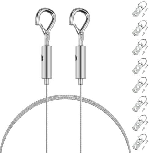 Image of 4 Kit 6.6FT Adjustable Picture Hanging Wire, Heavy-Duty Stainless Steel Wire Rope with D Ring, Hanging Hardware Holds Up to 45lbs for Mirror Light Lamp, Billboards, Basket Flowerpot