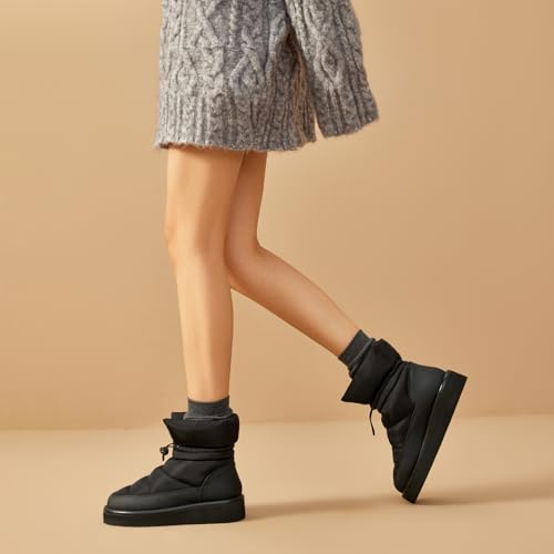 BEAU TODAY Snow Boots for Women, Platform Anti-Slip Winter Ankle Booties,Comfort Wool Round Toe Women Boots, Ladies Comfortable Short Boots Outdoor2