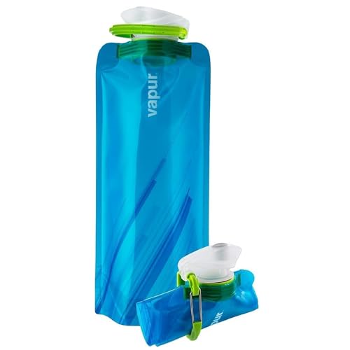 Vapur Collapsible Water Bottle with Carabiner - 23oz (0.7L), Water Blue - Flexible, Lightweight Water Bottle for Travel, Concert, Hiking, and Outdoor Adventures - BPA-Free, Dishwasher-Safe, Freezable