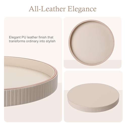 GORESE Serving Tray, Round Leather Decorative Tray, Table Tray, Kitchen Tray, Tea Tray,Serving Platter, Nightstand Tray, Valet Tray for Kitchen Table, Living Room, Bedroom, Bathroom(Beige) - Cosy Home Interiors GORESE Serving Tray, Round Leather Decorative Tray, Table Tray, Kitchen Tray, Tea Tray,Serving Platter, Nightstand Tray, Valet Tray for Kitchen Table, Living Room, Bedroom, Bathroom(Beige) - Image 3