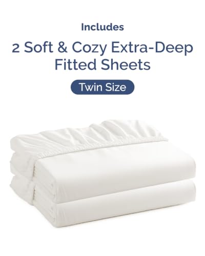 Image of CGK Linens 2 Pack Extra Deep Twin Fitted Sheets - Antique White