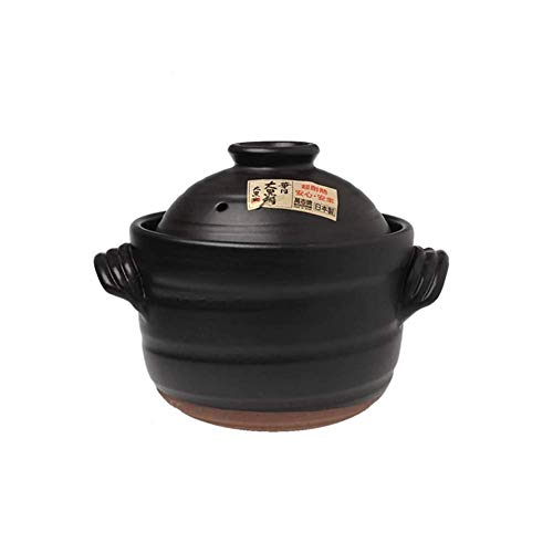 Japanischer Donabe Stein Reiskocher mit Doppeldeckel Tontopf Keramik Topf Keramik Topf Kochtopf Suppentopf Hot Pot Schwarz 2.43quart