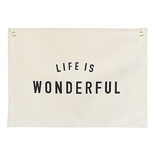 Canvas Banner Hanging Flag Banner for Nursery and Playroom Wall Décor for Kids Trendy Room Décor for Boys and Girls (Life is wonderful)