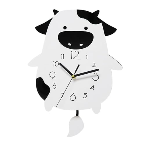Kuuleyn Horloge Murale de Vache Mignonne Batterie silencieuse Horloge Murale en Acrylique Forme de Vache de Dessin animé Mouvement Silencieux Horloge...