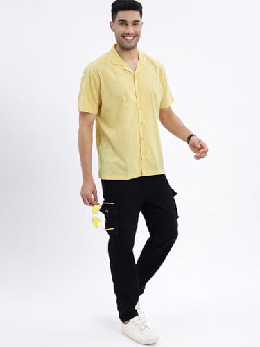 Image of SHOWOFFFF Men Solid Casual Shirt | Cuban Collar Half Sleeves Cotton Shirt for Mens | Relaxed Fit Regular Length Shirt for Men's
