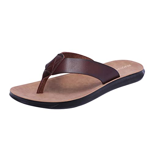 Harssidanzar Chanclas para hombre Sandalias,tanga de verano Cómodo soporte para el arco Zapatos de playa con plantilla de cuero de microfibra suave KM215,Ensillar,Tamaño 47