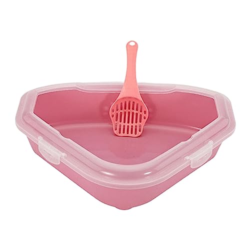 Cat Litter Tray Bedpan Cat Sand Tray Triangle with Scoop Low Entry Easy to Clean Cat Cats Potty for Pet Indoor Cats Kitten, Pink