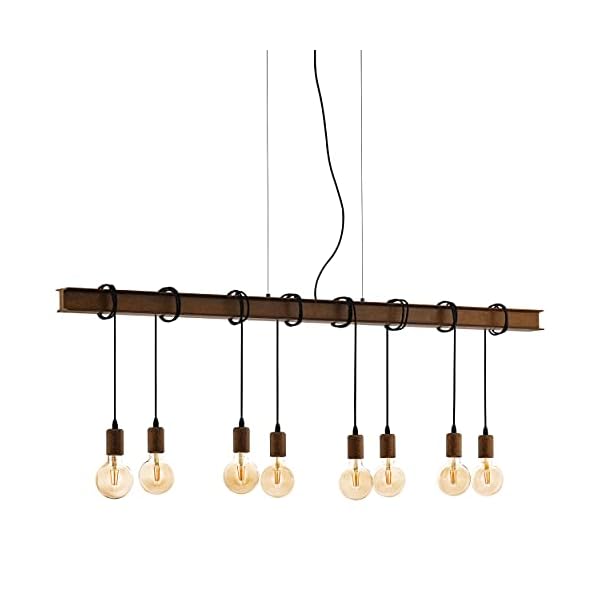 EGLO Pendant Lighting Townshend 4, 8 Lamp Ceiling Light Fixture in Vintage and Industrial Style For Dining and Living Rooms, Hanging Light Made of antique Brown Metal, E27 Socket