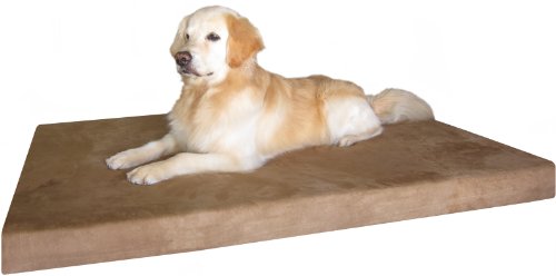 Image of Dogbed4less Orthopedic Waterproof Durable Gel Cool Memory Foam Dog Bed for Large Dogs, Microsuede in Brown Color, Jumbo 55X47X4 Inches