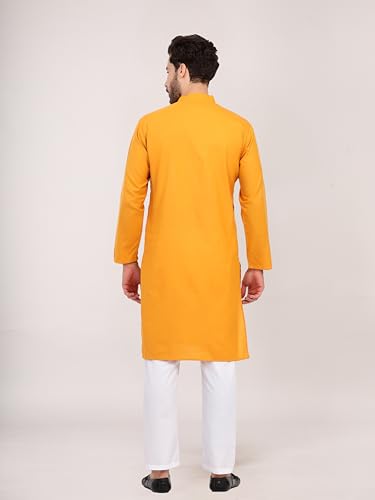 Image of HUZUR Men's Cotton Full Sleeve Long Knee Length Kurta Pajama Comfortable Wear for Festival and Occasion like Holi,Diwali,Eid,Haldi,Mehendi and Wedding