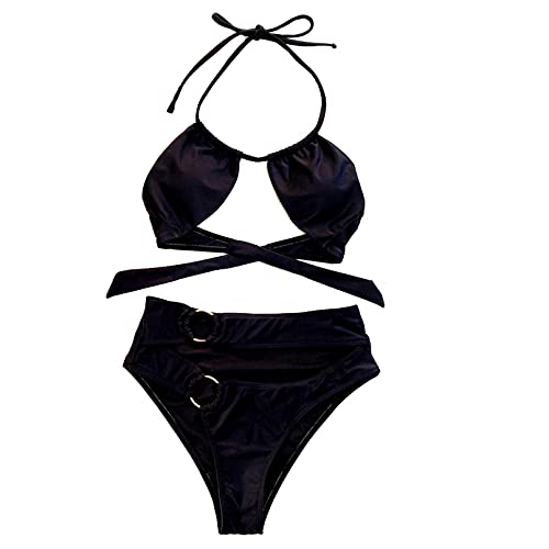 Maillot de bain deux pièces halter avec cut out élégant et taille haute