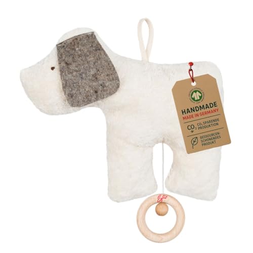 Efie Bio - Spieluhr Hund, kontrolliert biologischer Anbau (organic), Made in Germany, GOTS zertifiziert, nachhaltig, Melodie Brahms (Guten Abend, gute Nacht)