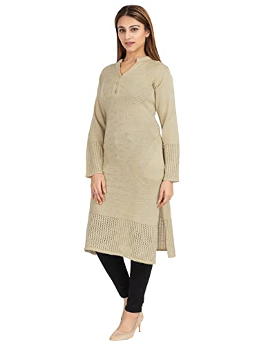 Image of Rosary Women's Winter Wear Embroidered Warm Woolen Straight Full Sleeve Kurti with Pockets