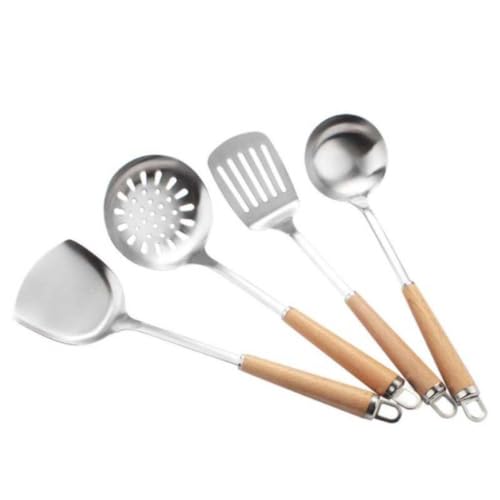 BATHVEVE Cuchara Coladora de Acero Inoxidable Mango de Madera Resistente y Orificios de Alta Densidad para Uso Doméstico en Restaurante y Hotel