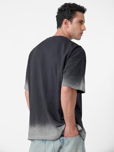 Image of The Souled Store Oversized T-Shirt: Motivation Men and Boys Short Sleeves Round Neck Black Typography Printed Cotton Oversized T-Shirts