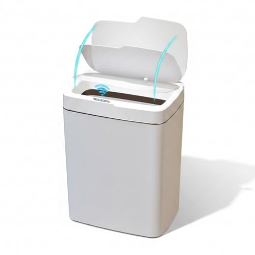 Image of House of Quirk Automatic Bathroom Trash Can, Smart Garbage Can with Lid Small Trash Bin, Motion Sensor Trash Can Touchless, Kitchen Slim Waste Basket (18Litre, White)
