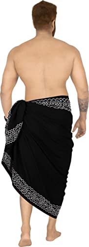 LA LEELA Men's Pareo Regular Swimsuits Summer Sarong Long Swim Beach Wrap One Size Onyx, Plain2