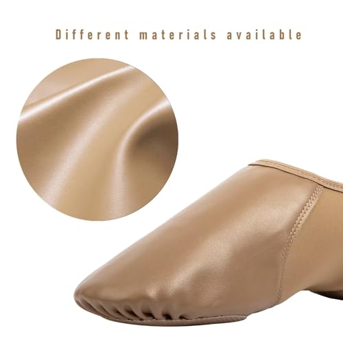 Asyusyu Girls Vegan Leather Jazz Shoes,Soft Vegan Leather Dance Slippers For Big Kid-4,Brown thumb #3