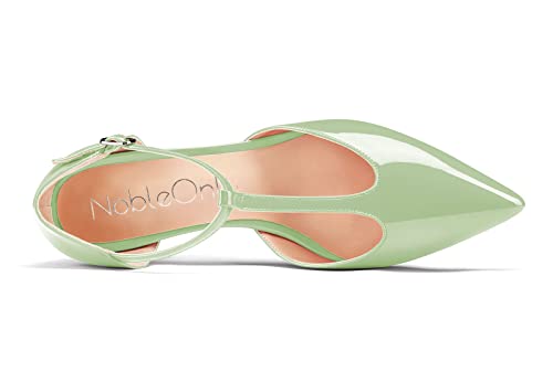NobleOnly Women Chunky Block Low Kitten Heel Close Pointed Toe T-Strap Pumps Buckle Office Dress Shoes 2.0 Inches Heels3