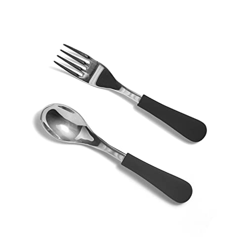 Image of Avanchy Baby Spoons, Forks Stainless Steel and Silicone Set, Self Feeding Food Utensils, 4 Months Baby Led Weaning