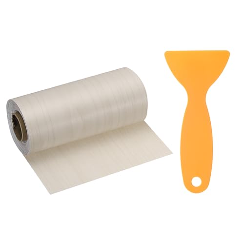 Image of HARFINGTON Wood Grain Repair Tape 4.7 Inch x 33ft Self Adhesive Repair Patch Tape Simulated Wooden Floor Tapes with Plastic Scraper for Tables Doors Windows Furniture, White Maple