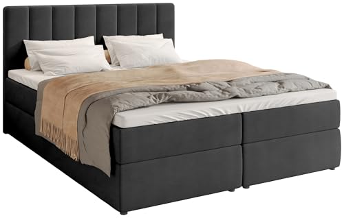 BROMARKT Boxspringbett mit Bonell Matratze Härtegrad H3 180x200cm Polsterbett mit Bettkasten Doppelbett mit Topper gepolsterte Kopfstütze Bett für Schlafzimmer Denver Dunkelgrau