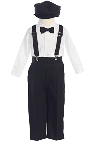 Image of Pink Princess Suspenders Pants Set - Toddler Wedding Outfit Boy - Baby Boy Formal Outfits - Easter Church Dress Clothes Tie