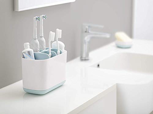 Image of STEFFAN Toothbrush Holder for Bathroom Wall Mounted Multipurpose Brush Holder, Durable Bathroom Organizer for Toothbrush Toothpaste & Accessories, Sturdy Bathroom Holder White & Blue